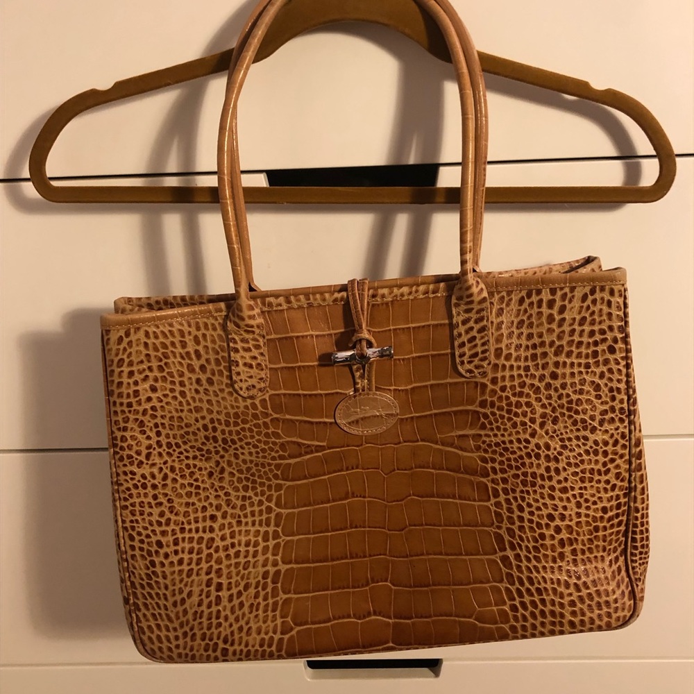 LONGCHAMP Embossed Tan leather tote bag
